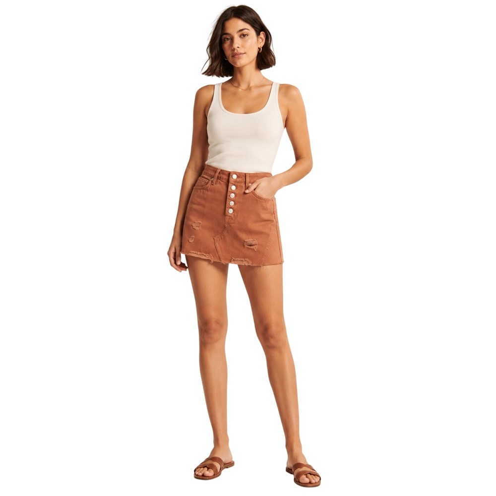 Free People We The Free Rust Denim Mini Skirt 27 Distressed Raw Hem Y2K Western
